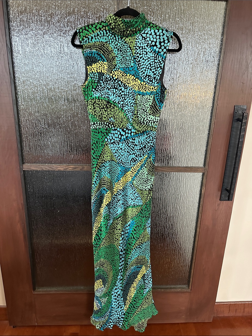 SALONI Fleur Dot Print Dress Sleeveless High-Neck Green Patterned Maxi Dress sz4 - Picture 11 of 17